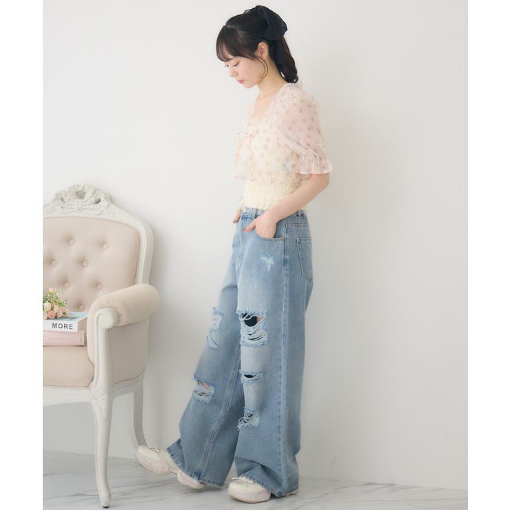 【美品】ゴーストハーレム　ペイントダメージ加工デニム　シルバーリング　Y2K 美品】ゴーストハーレム ペイントダメージ加工デニム シルバーリング Y2K