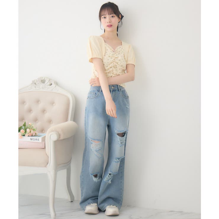 ダメージデニムPT[品番：RTGW0009074]｜RETRO GIRL（レトロ