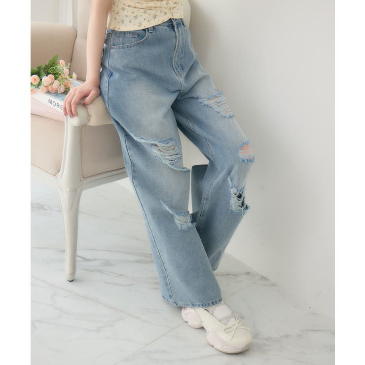 BLU1 | ダメージデニムPT | RETRO GIRL