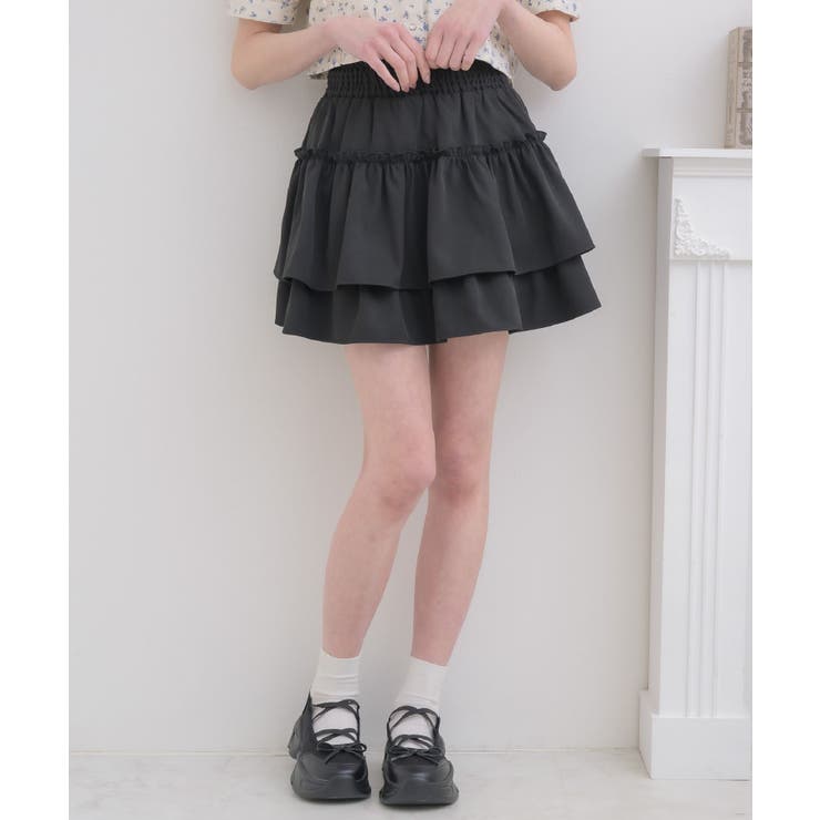 BLK1 | 【新色追加】ギャザー2段フレアミニSK | RETRO GIRL