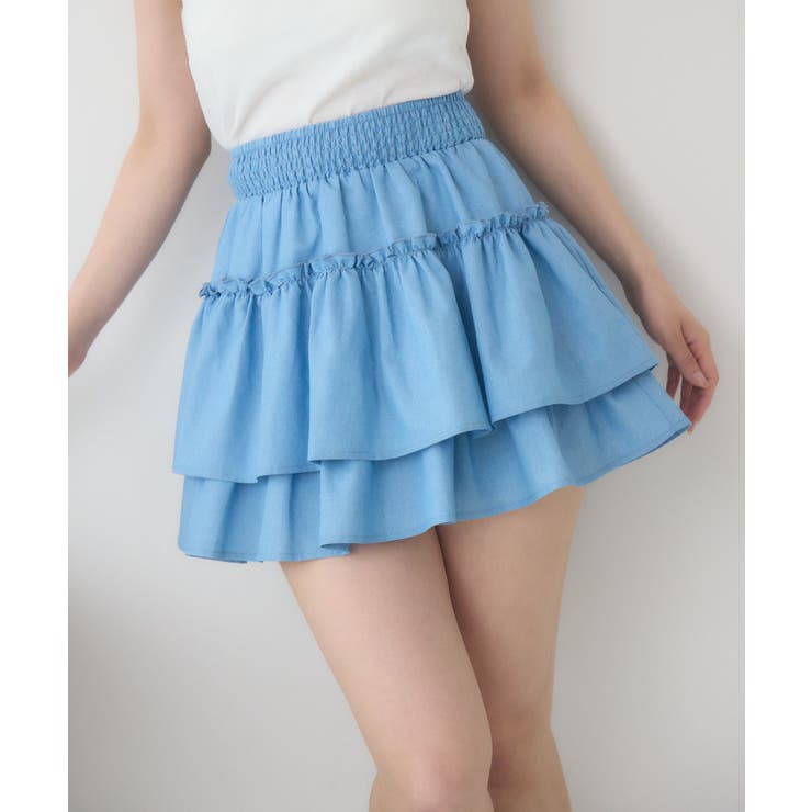 BLU0 | 【新色追加】ギャザー2段フレアミニSK | RETRO GIRL