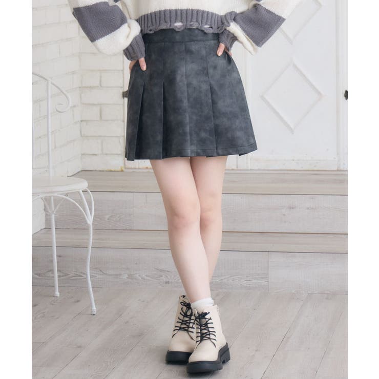 P/BLK | ヴィンテージFレザーミニSK | RETRO GIRL