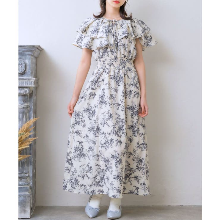 P/WHT | フラワーリボンOP フリルワンピース 花柄 | RETRO GIRL