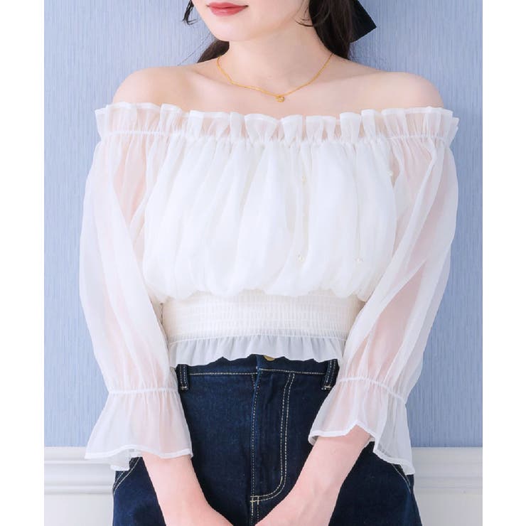 WHT1 | シャーリングパールBL ブラウス オフショルダー | RETRO GIRL