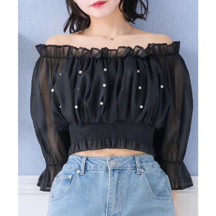 BLK1 | シャーリングパールBL ブラウス オフショルダー | RETRO GIRL