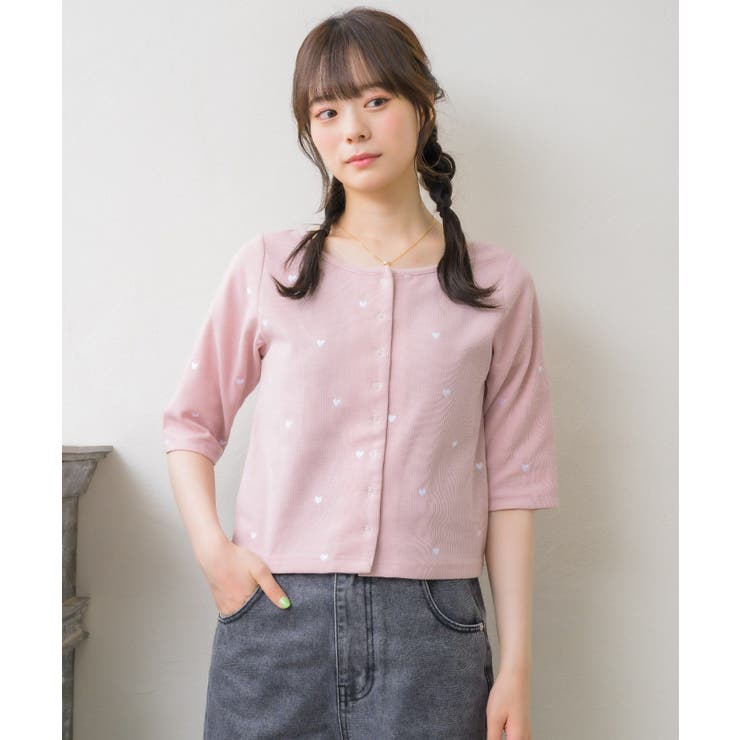 ワッフルハート刺繍カーデ カーディガン 秋冬[品番:RTGW0007226 ワッフルハート刺繍カーデ カーディガン 秋冬[品番:RTGW0007226