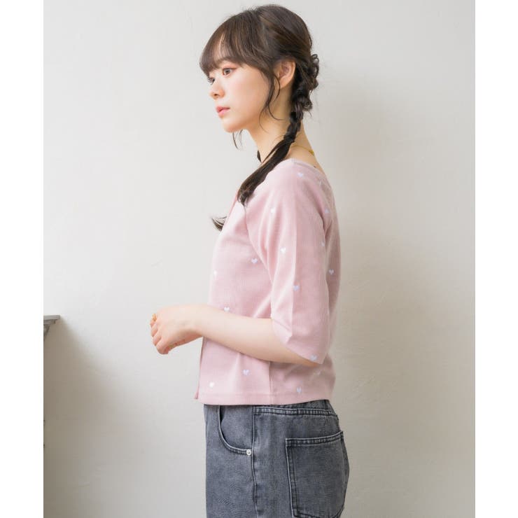 ワッフルハート刺繍カーデ カーディガン 秋冬[品番：RTGW0007226