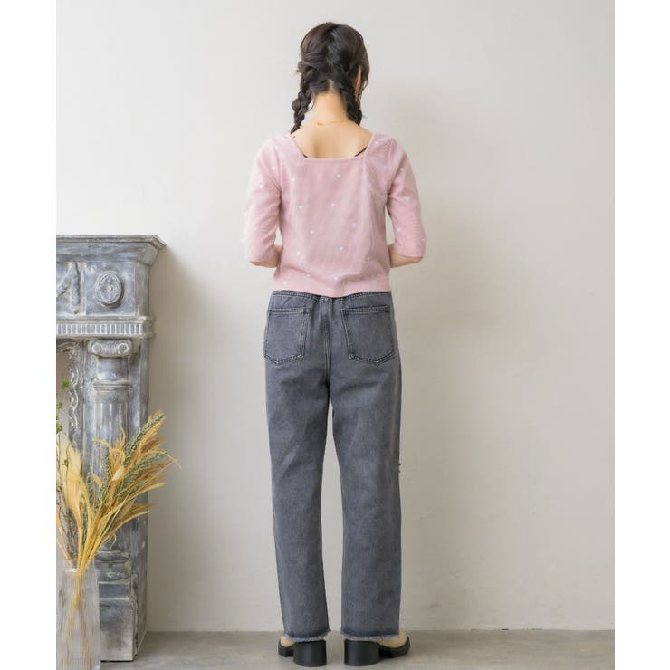 ワッフルハート刺繍カーデ カーディガン 秋冬[品番：RTGW0007226