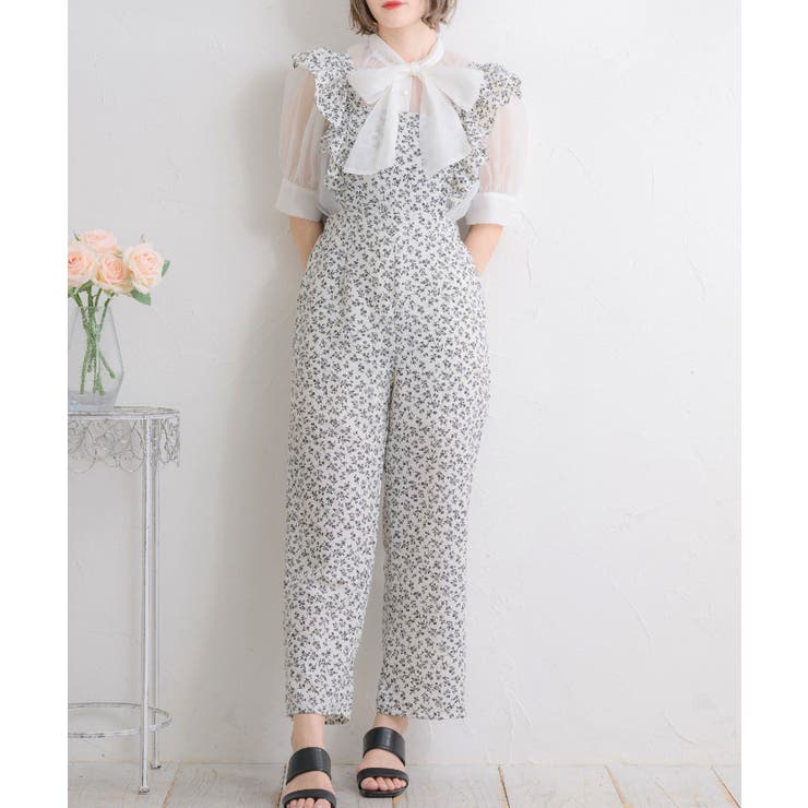 sowaリネンサロペット フリル リボン sowaリネンサロペット