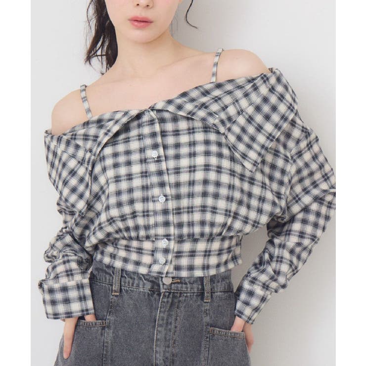 C/BLK | オフショルシャツ風チェックBL | RETRO GIRL