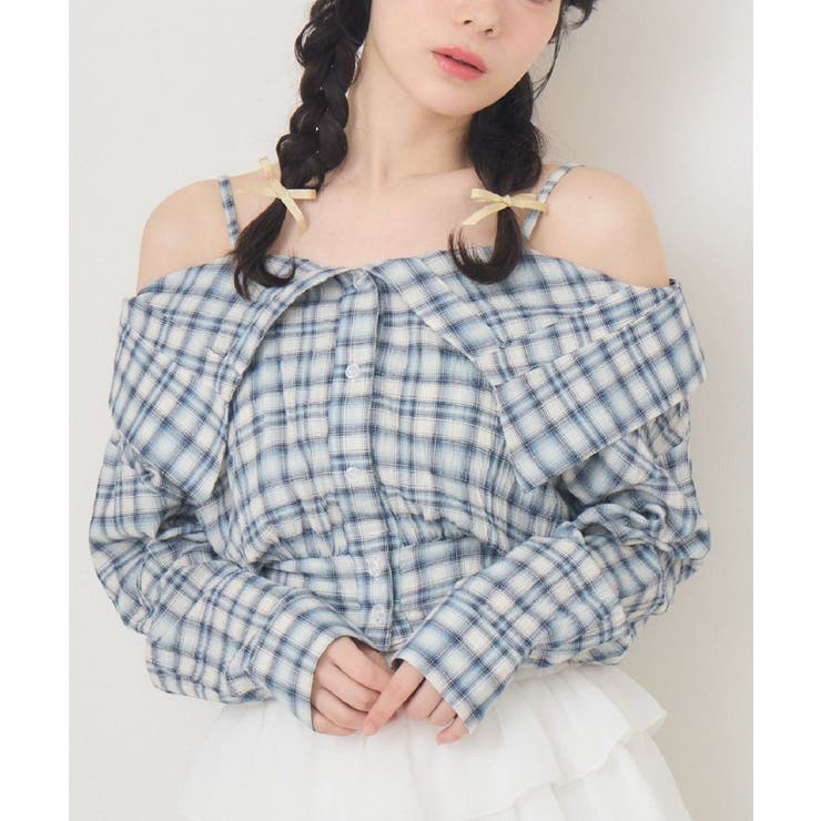 C/BLU | オフショルシャツ風チェックBL | RETRO GIRL