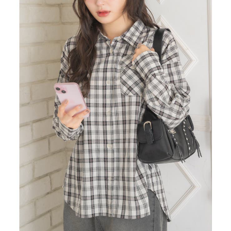 P/WHT | レースパッチ付チェックSH | RETRO GIRL