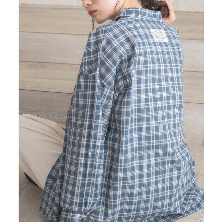 C/BLU | レースパッチ付チェックSH | RETRO GIRL