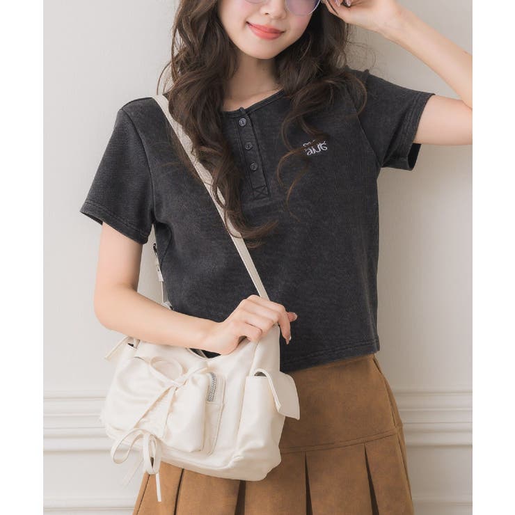 刺繍入りヘンリーネックTEE[品番：RTGW0009309]｜RETRO GIRL