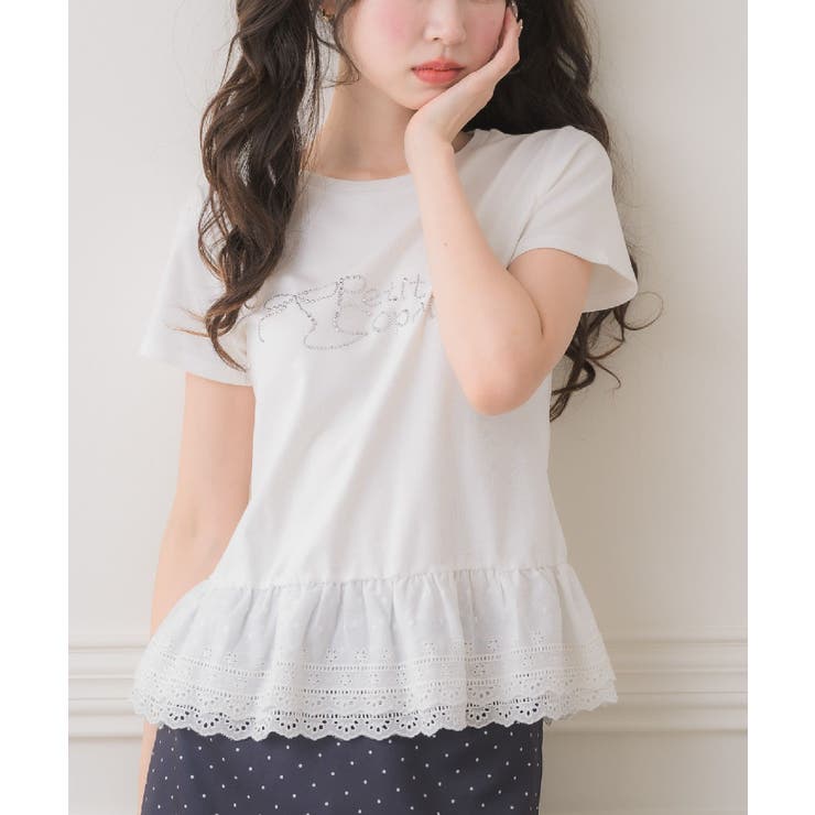 WHT2 | 裾レースビジューロゴTEE | RETRO GIRL