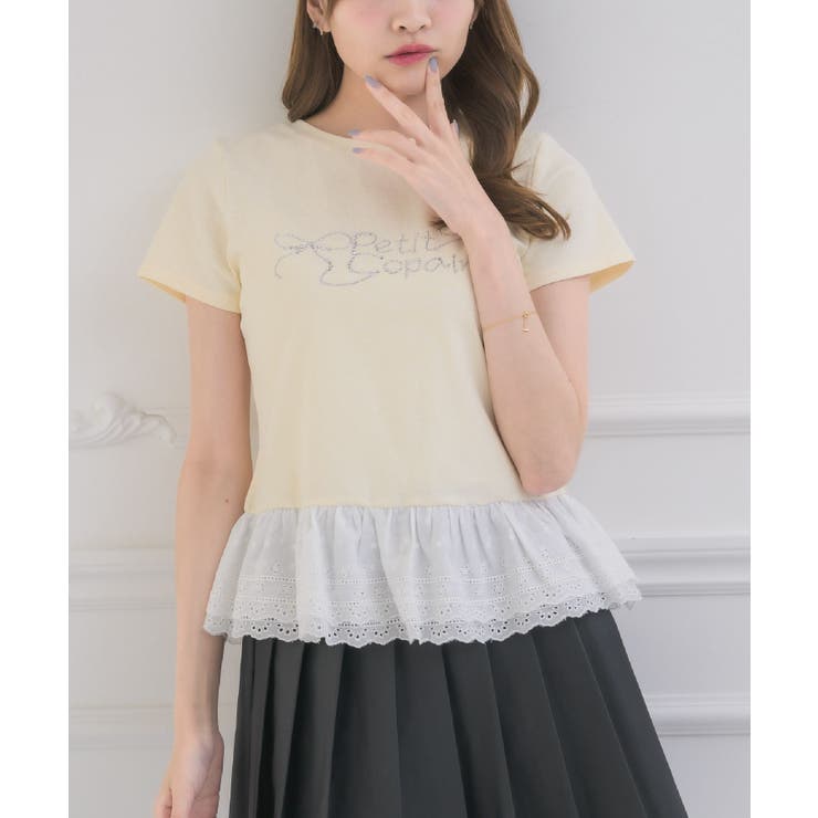 WHT4 | 裾レースビジューロゴTEE | RETRO GIRL