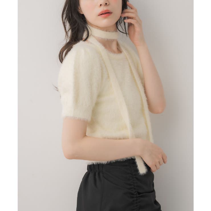 WHT4 | タイ付き半袖シャギーNTPO | RETRO GIRL