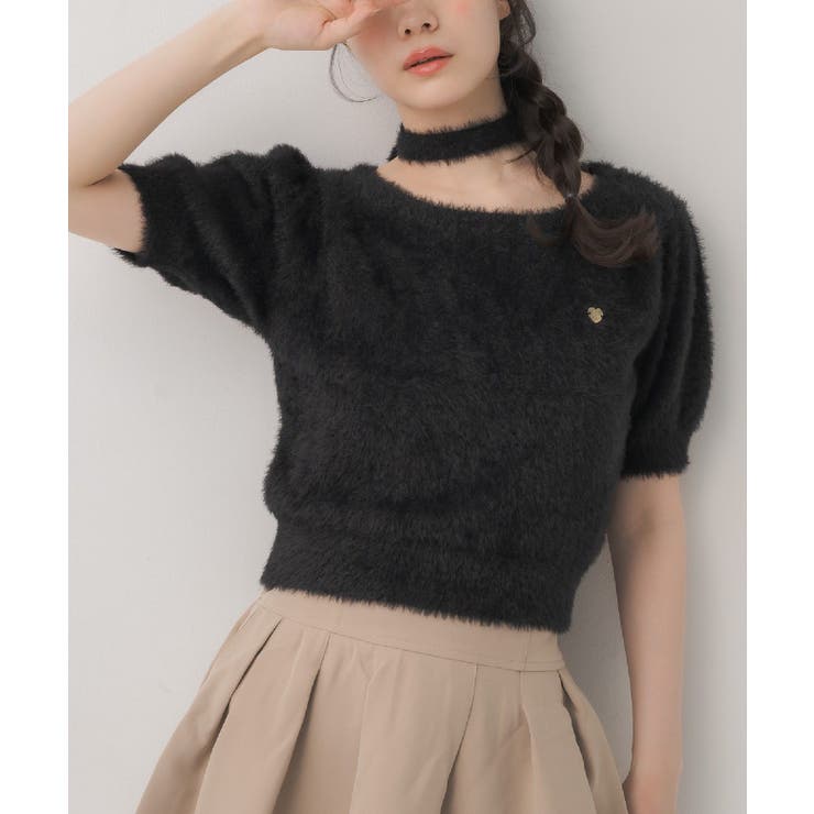 BLK1 | タイ付き半袖シャギーNTPO | RETRO GIRL