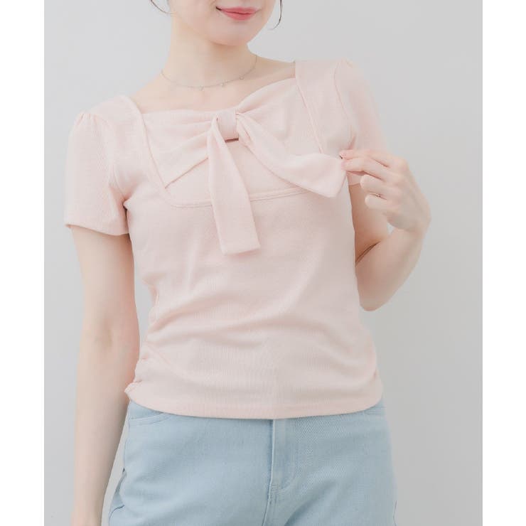 PNK0 | BIGリボン切替Tシャツ | RETRO GIRL