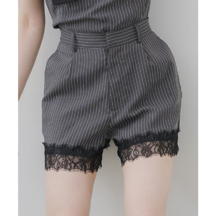 P/GRY | 【セットアップ対応】ひげレース付きショートパンツ | RETRO GIRL
