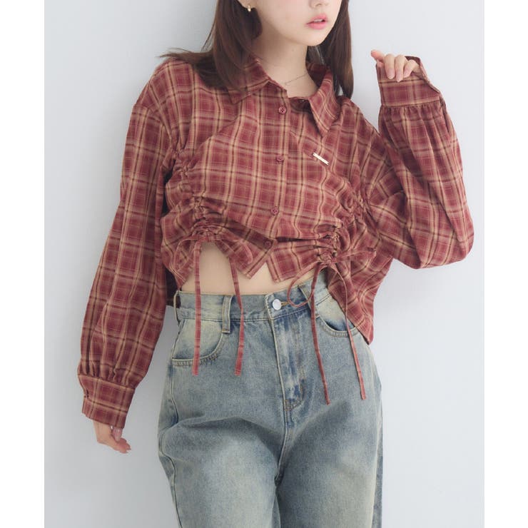 C/RED | チェックフロントドロストシャツ | RETRO GIRL