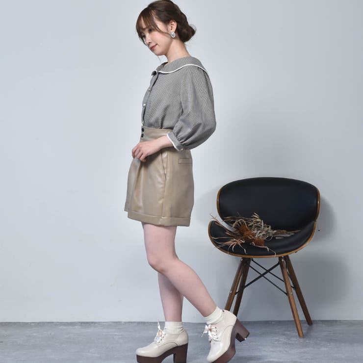 ELFSACK スカート フェイクレザー Aライン ショート レザー ミニスカート タイト美脚 ハイウエスト 台形スカート 膝