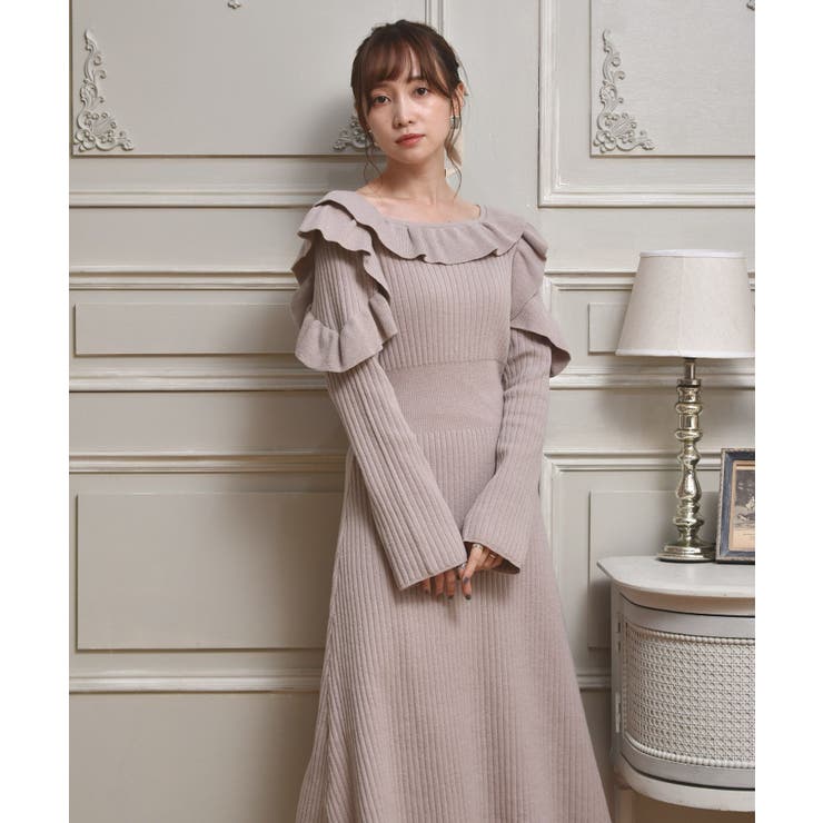 【希少】SELF PORTRAIT ビスコースブレンド リブニットドレス セール！Self Portrait セルフポートレート Lilac Tiered Midi