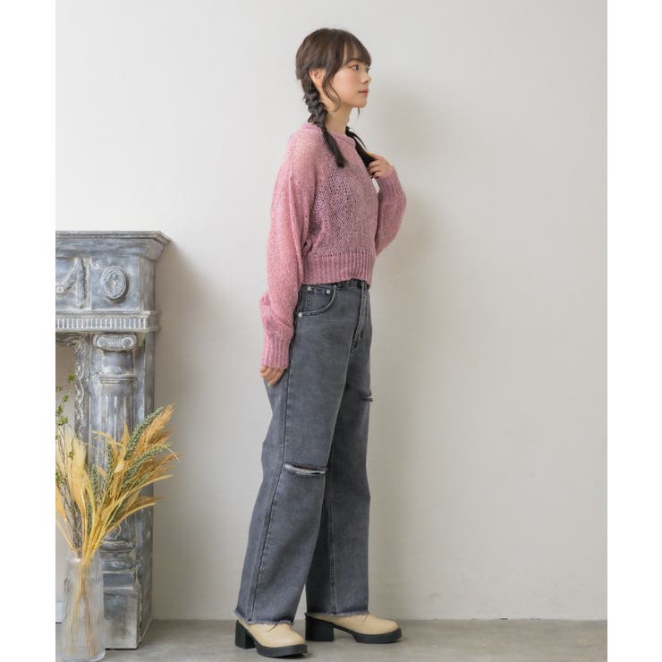 モヘアメッシュNTPO 【Emsexcite】ニットプルオーバー シアートップス | RETRO GIRL | 詳細画像17 