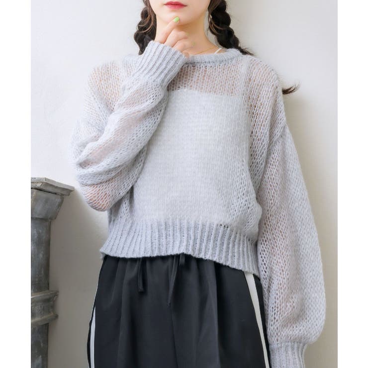 WHT4 | モヘアメッシュNTPO 【Emsexcite】ニットプルオーバー シアートップス | RETRO GIRL
