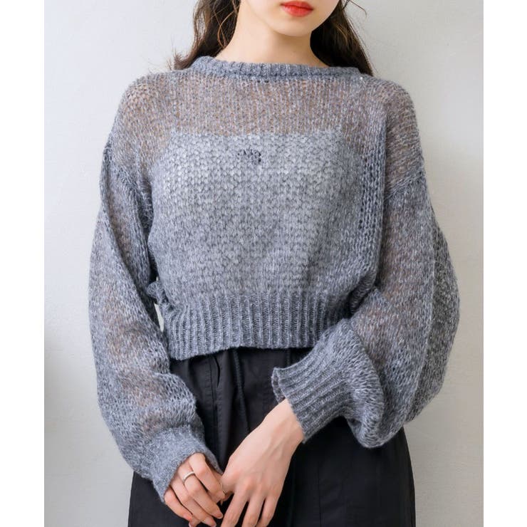 BLK1 | モヘアメッシュNTPO 【Emsexcite】ニットプルオーバー シアートップス | RETRO GIRL