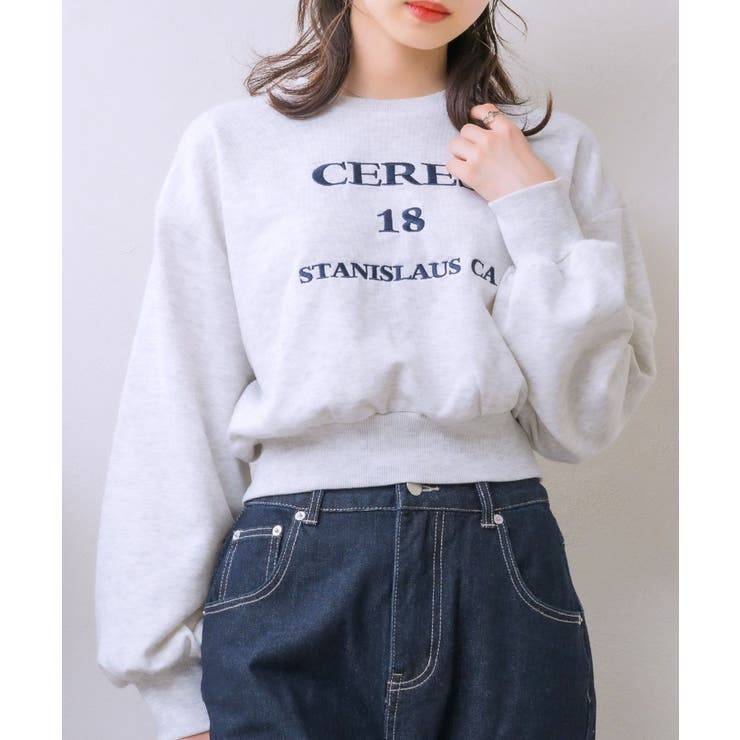 P/WHT | ショート刺繍トレーナー 【Emsexcite】トレーナー スウェット | RETRO GIRL