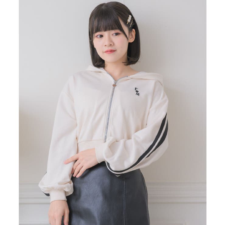 WHT4 | ライン入りショートフーディー | RETRO GIRL