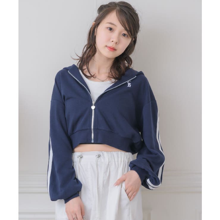 BLU0 | ライン入りショートフーディー | RETRO GIRL