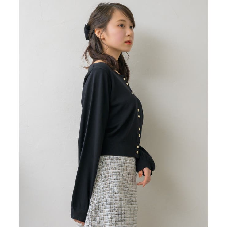 パフ袖刺繍カーデ Emsexcite ニットカーディガン[品番