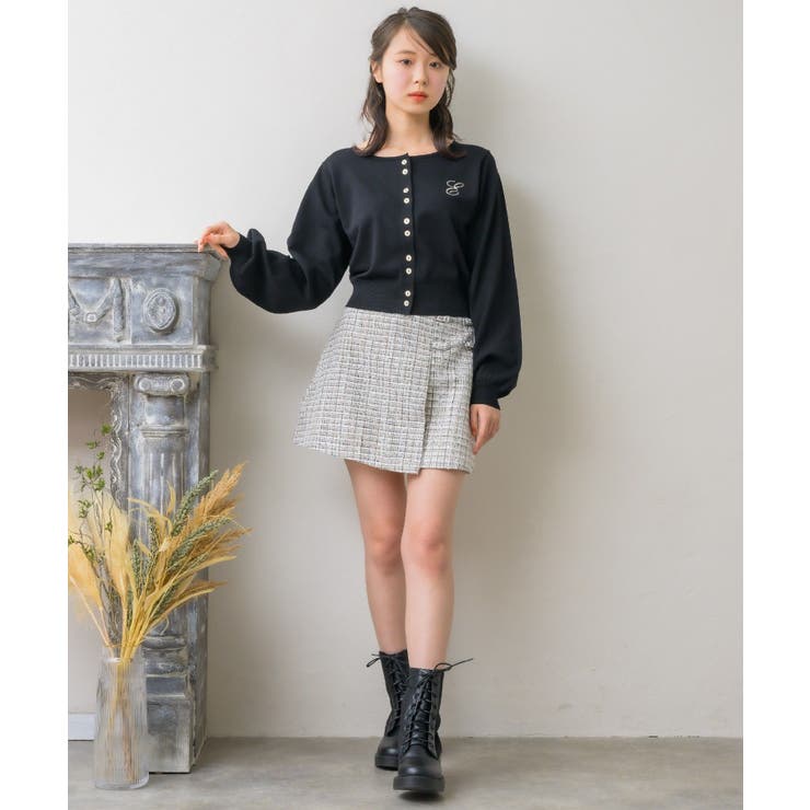 パフ袖刺繍カーデ Emsexcite ニットカーディガン[品番