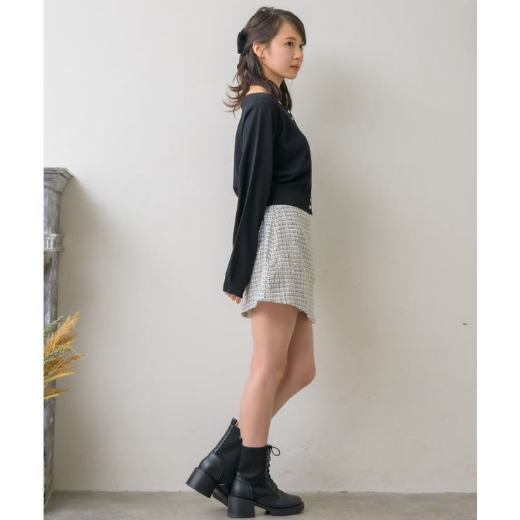 パフ袖刺繍カーデ Emsexcite ニットカーディガン[品番