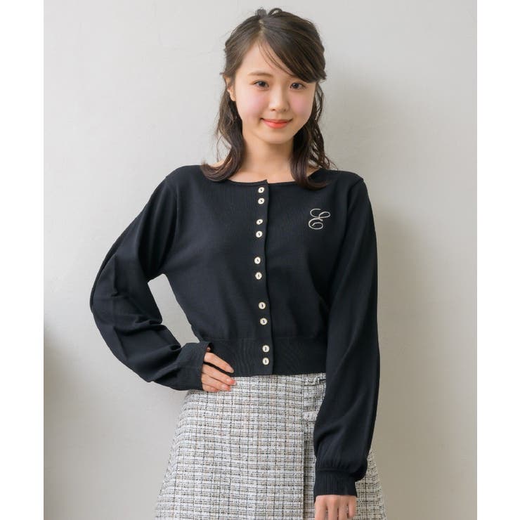 パフ袖刺繍カーデ Emsexcite ニットカーディガン[品番