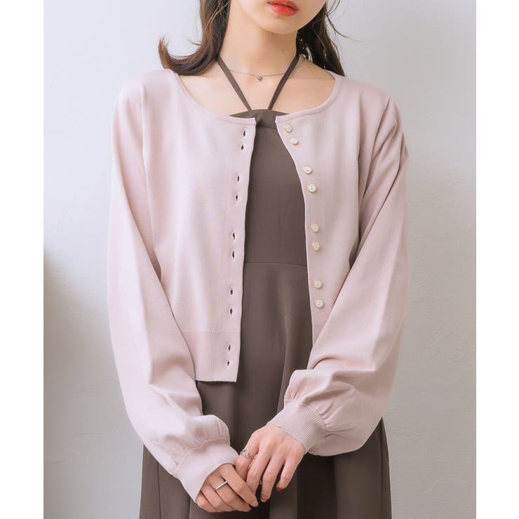 パフ袖刺繍カーデ Emsexcite ニットカーディガン[品番