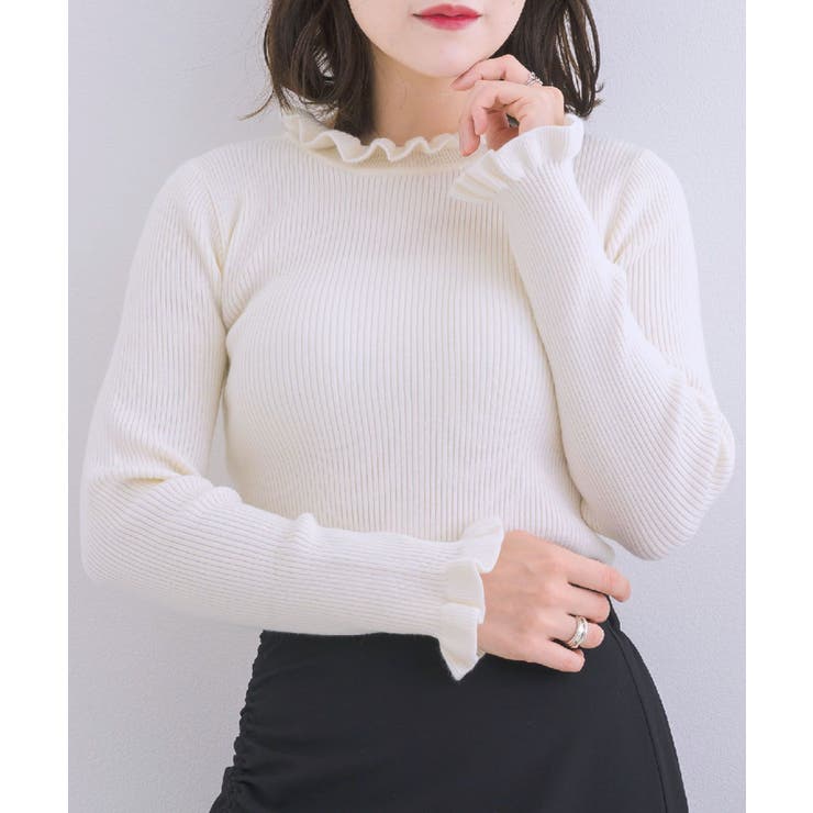 WHT2 | フリルハイネックNT Emsexcite リブハイネックニット | RETRO GIRL