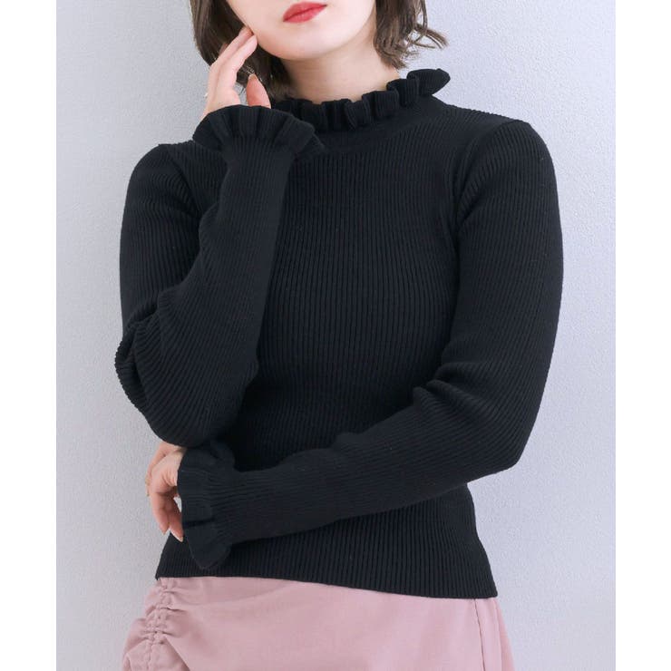 BLK1 | フリルハイネックNT Emsexcite リブハイネックニット | RETRO GIRL