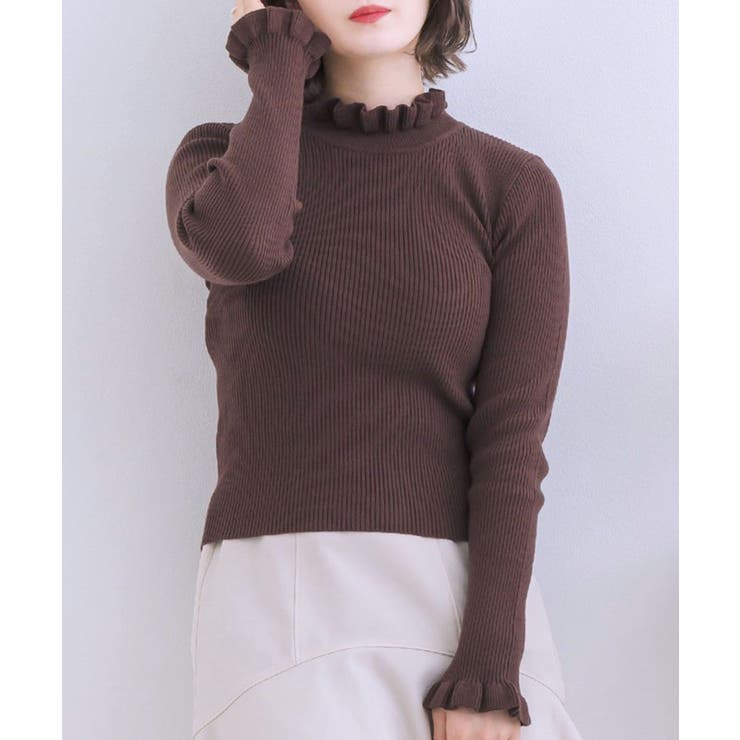 BRN0 | フリルハイネックNT Emsexcite リブハイネックニット | RETRO GIRL