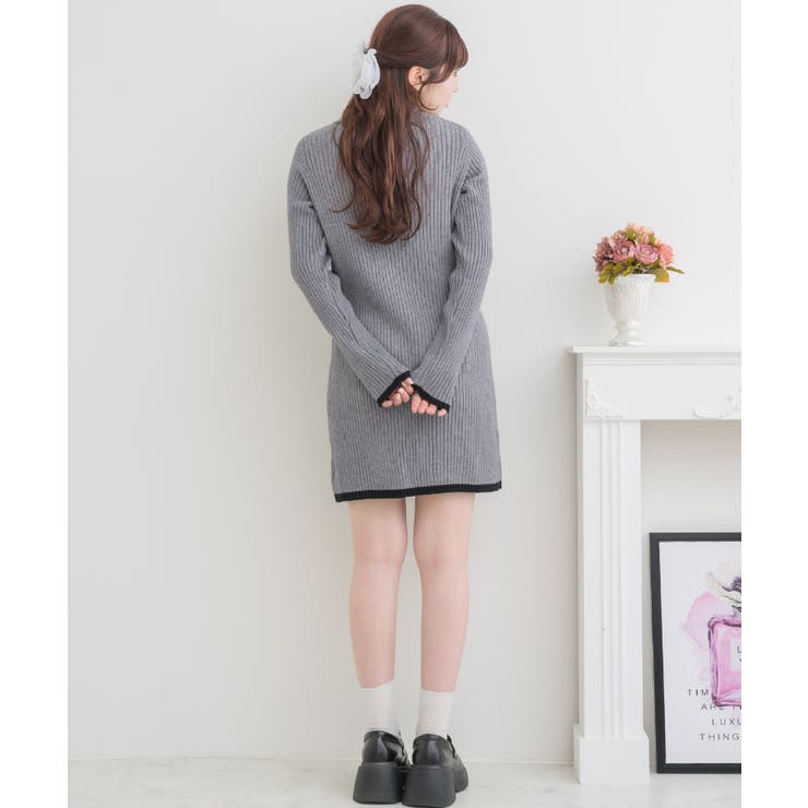 襟ZIPチュニックNT 【Emsexcite】リブニット/ニットワンピース