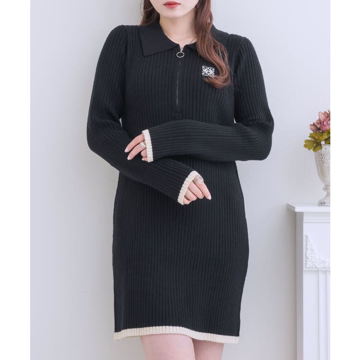 BLK1 | 襟ZIPチュニックNT 【Emsexcite】リブニット/ニットワンピース | RETRO GIRL