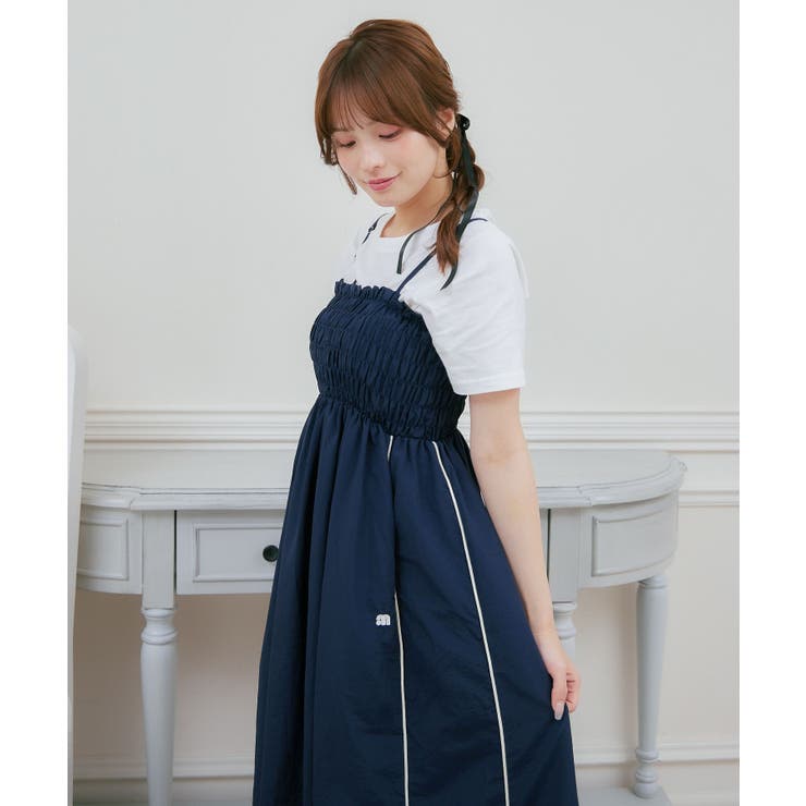 ラインシャーリングキャミOP[品番：RTGW0008392]｜RETRO GIRL（レトロ