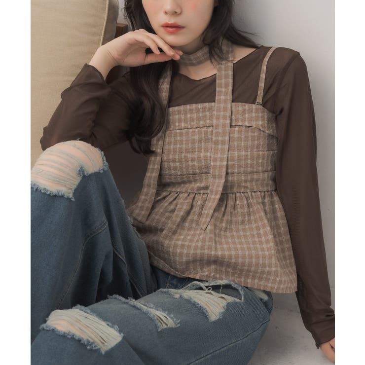 C/BRN | 【セットアイテム】タイ付ビスチェ＆インナーSET | RETRO GIRL