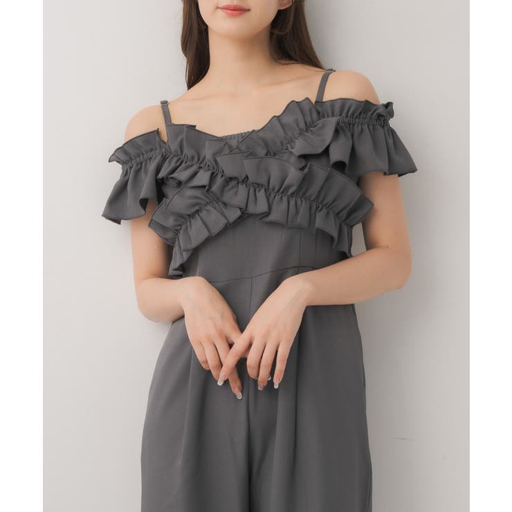 オフショルサロペットパンツ サロペットパンツ レディース サロペット パンツ リネン風