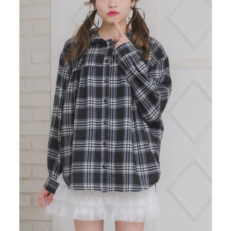 C/BLK | フリルフーディーチェックSH | RETRO GIRL