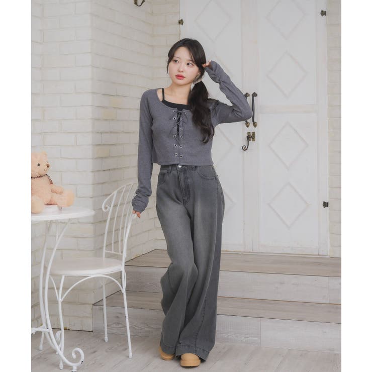 レースアップレイヤード風ロンTEE | RETRO GIRL | 詳細画像2 