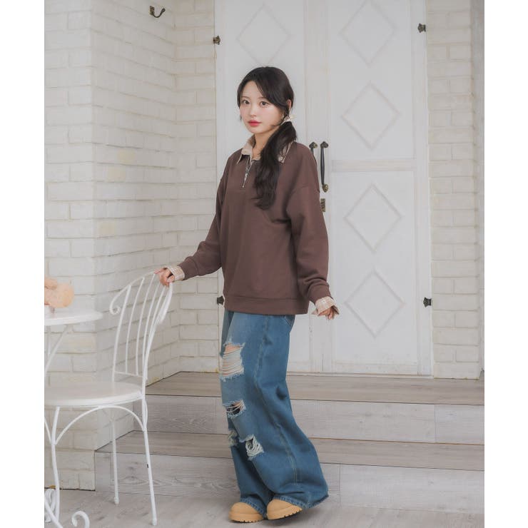 シャツレイヤード風トレーナー | RETRO GIRL | 詳細画像15 