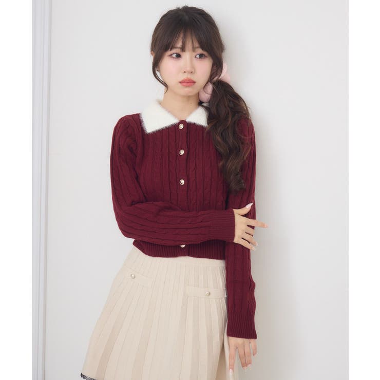 シャギー襟ケーブルカーディガン | RETRO GIRL | 詳細画像24 